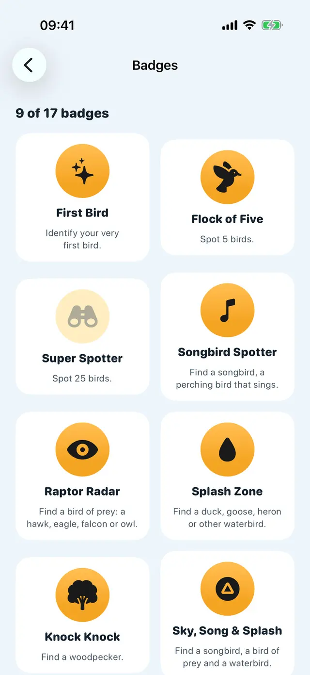 Pipwing app screen: Badges like Raptor Radar and Splash Zone