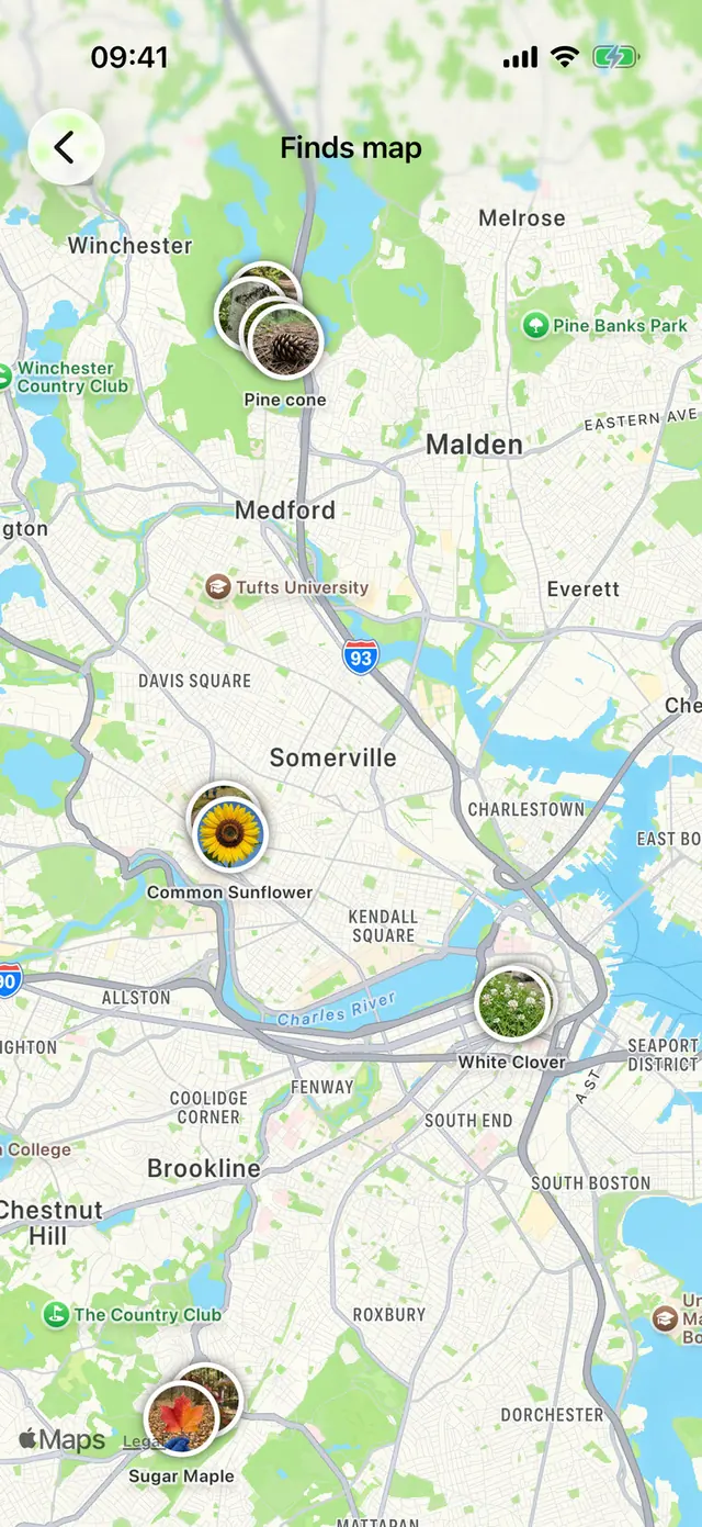 Sprout Scout app screen: Your finds map, which stays on your devices